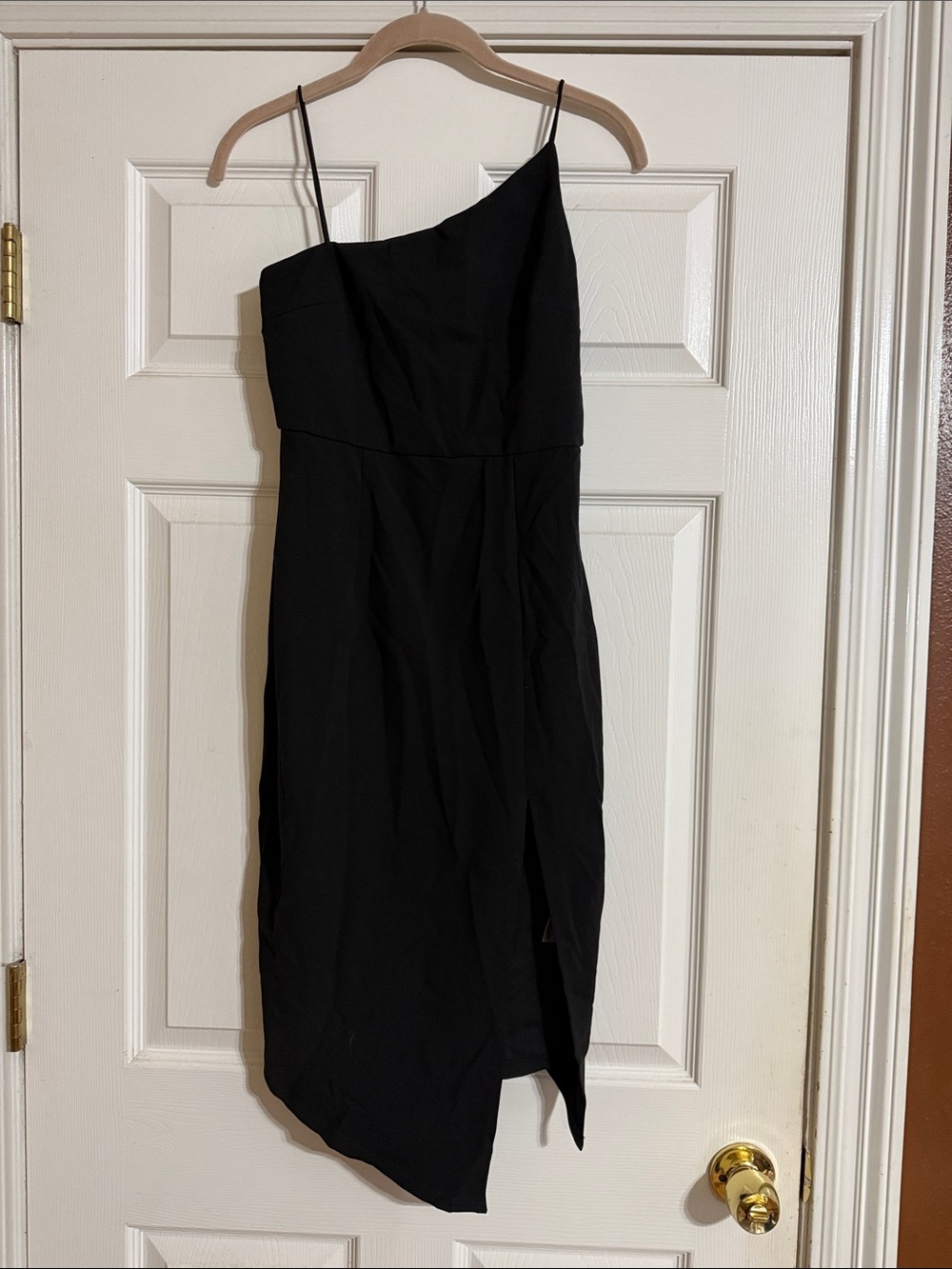 Princess Polly Black Asymmetric Spaghetti Strap Slip Dress
